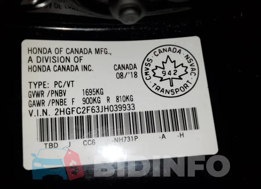 2HGFC2F63JH039933 Photo# 12