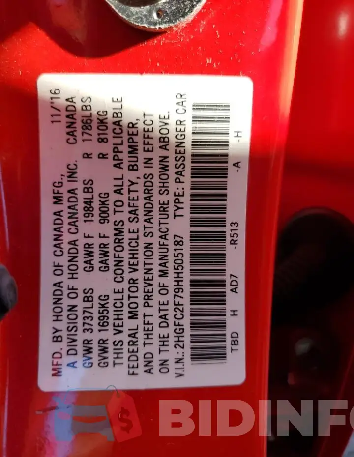 2HGFC2F79HH505187 Photo# 13
