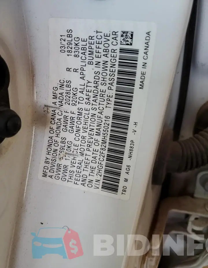 2HGFC2F82MH550216 Photo# 12