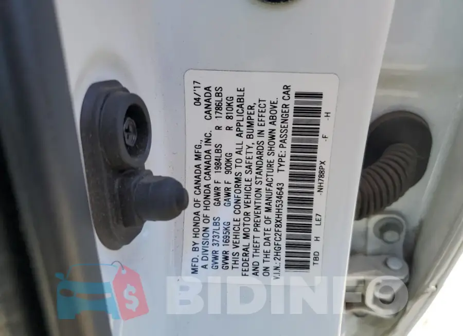 2HGFC2F8XHH534643 Photo# 13