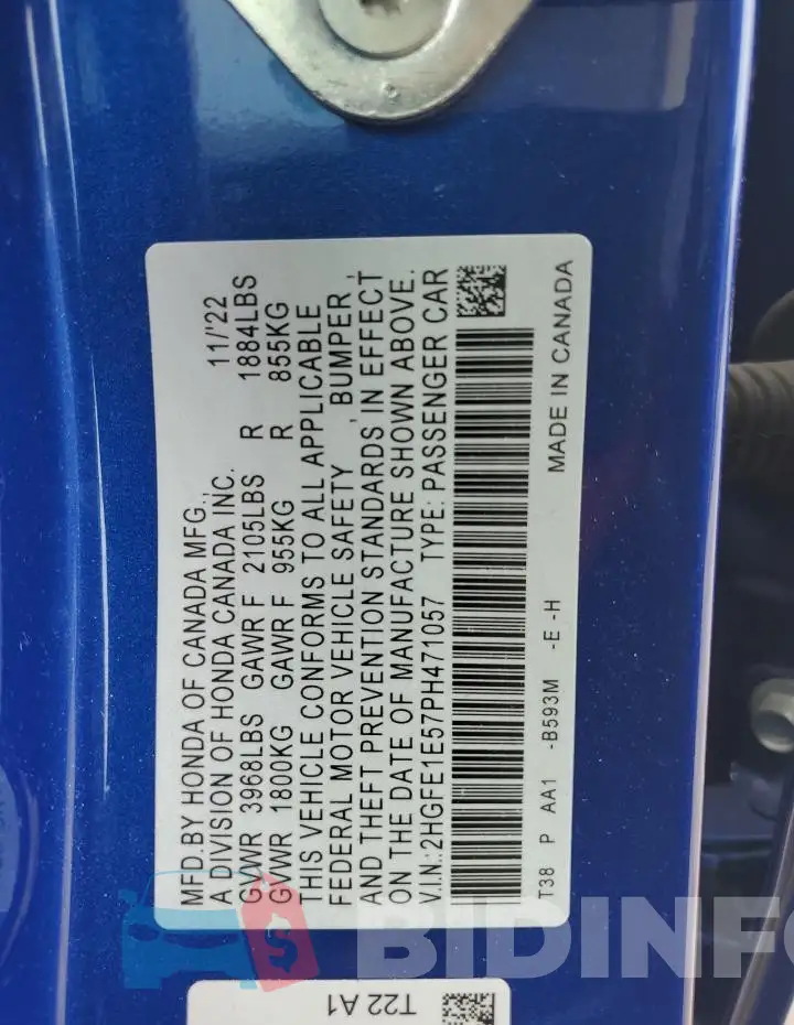 2HGFE1E57PH471057 Photo# 12
