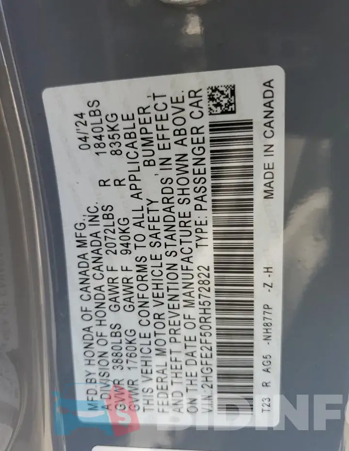 2HGFE2F50RH572822 Photo# 12