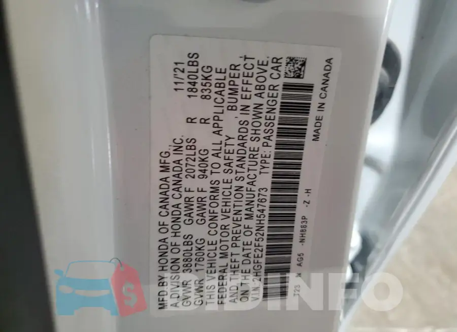 2HGFE2F52NH547673 Photo# 13