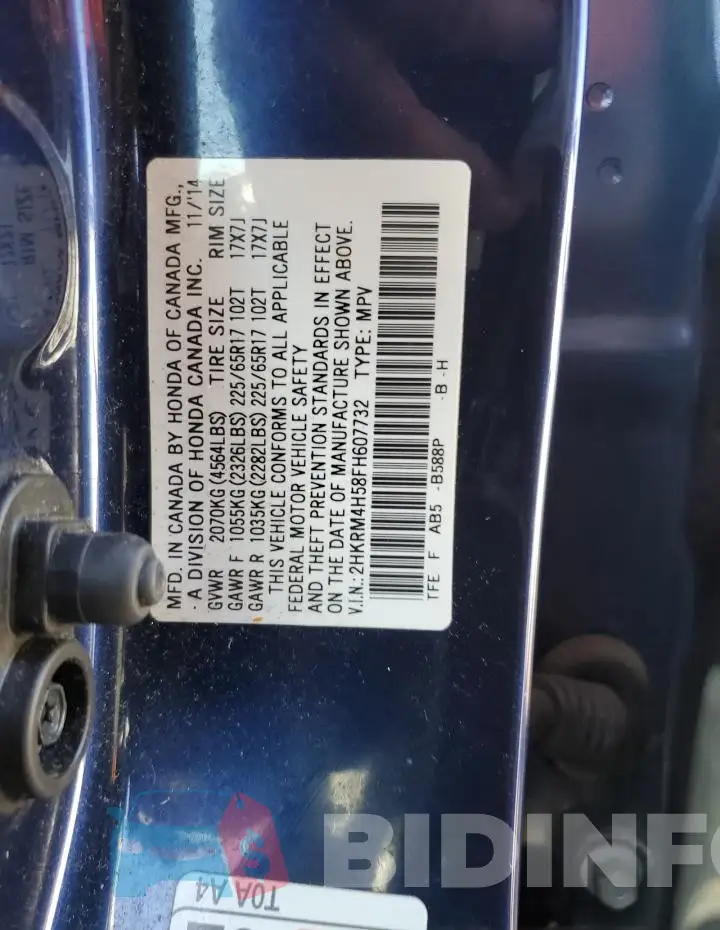 2HKRM4H58FH607732 Photo# 14
