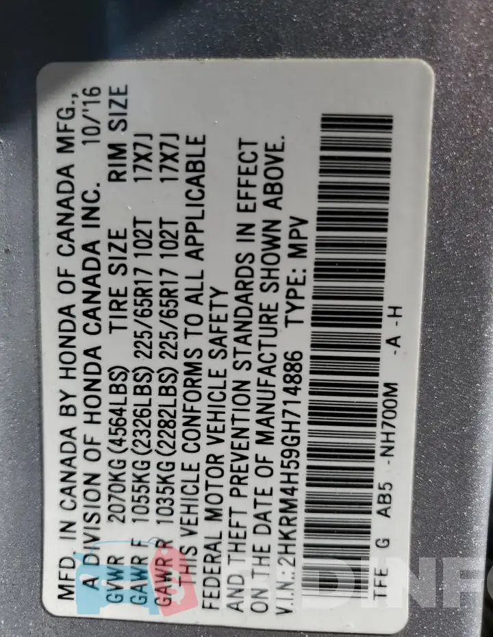 2HKRM4H59GH714886 Photo# 12