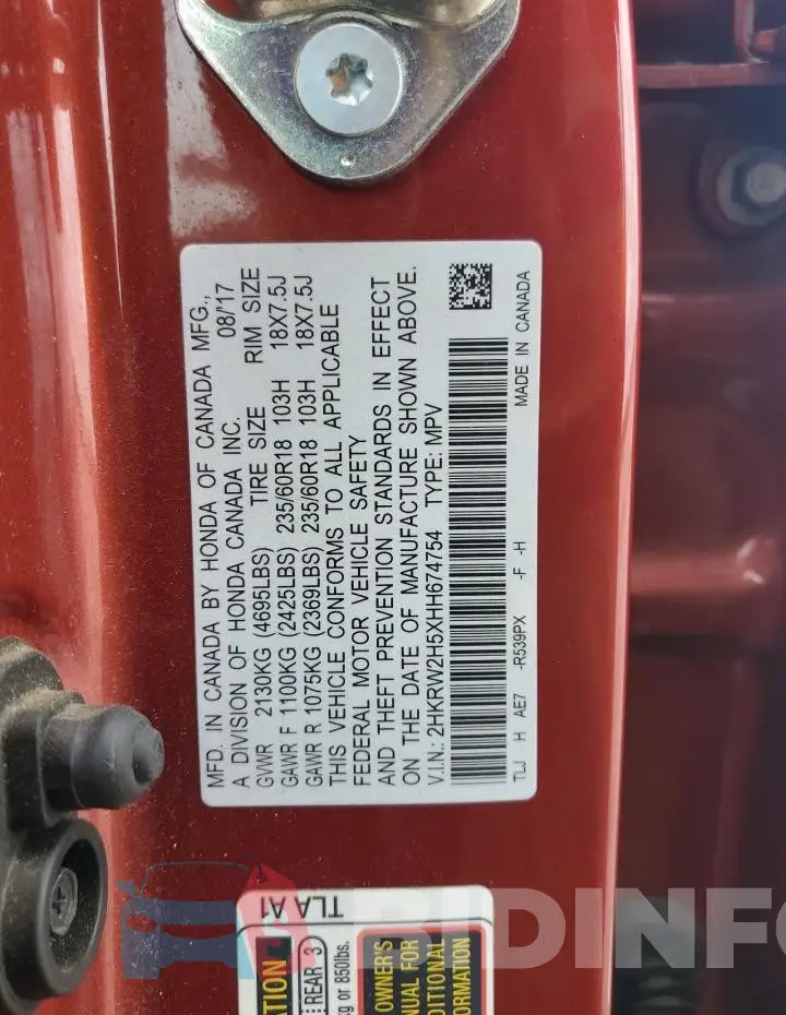 2HKRW2H5XHH674754 Photo# 13