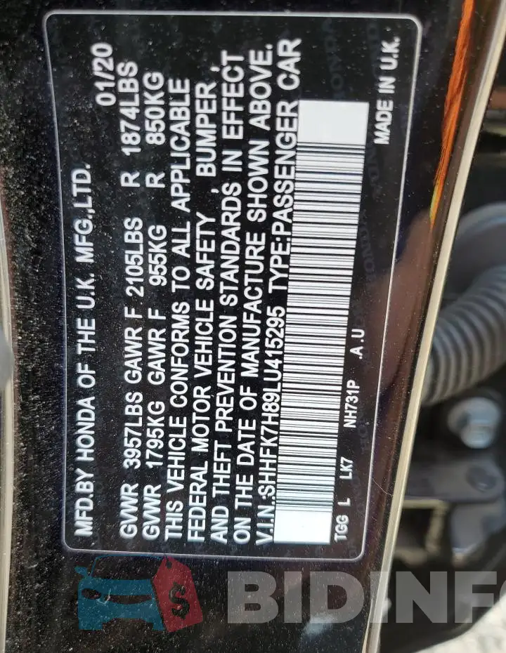 SHHFK7H89LU415295 Photo# 14