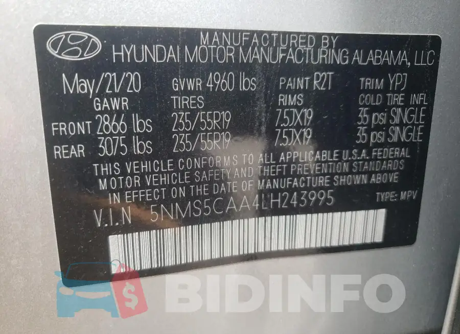 5NMS5CAA4LH243995 Photo# 13