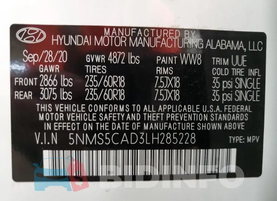 5NMS5CAD3LH285228 Photo# 14