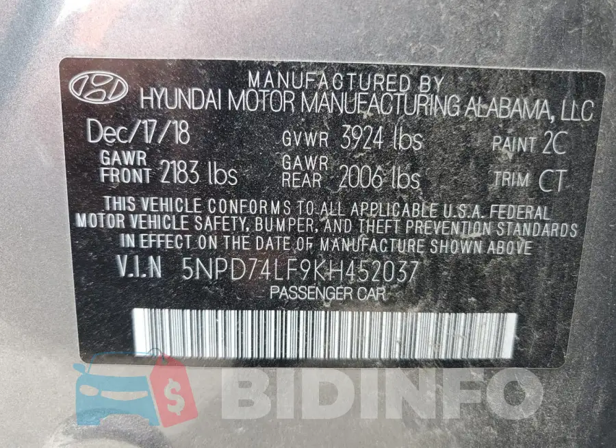 5NPD74LF9KH452037 Photo# 12