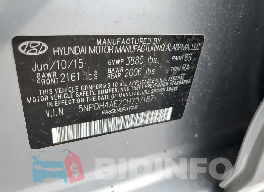 5NPDH4AE2GH707187 Photo# 12