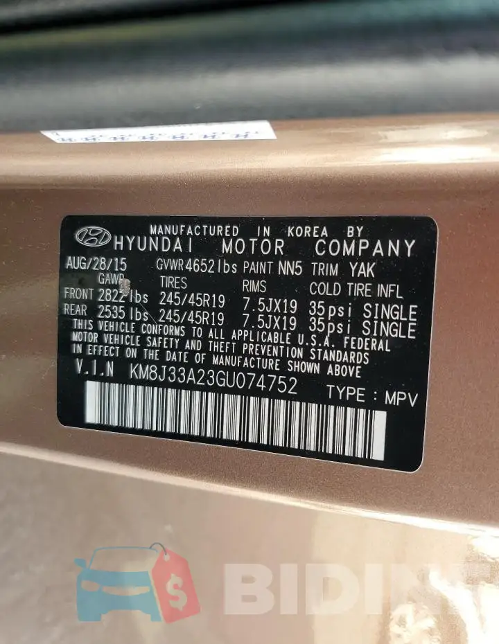 KM8J33A23GU074752 Photo# 14