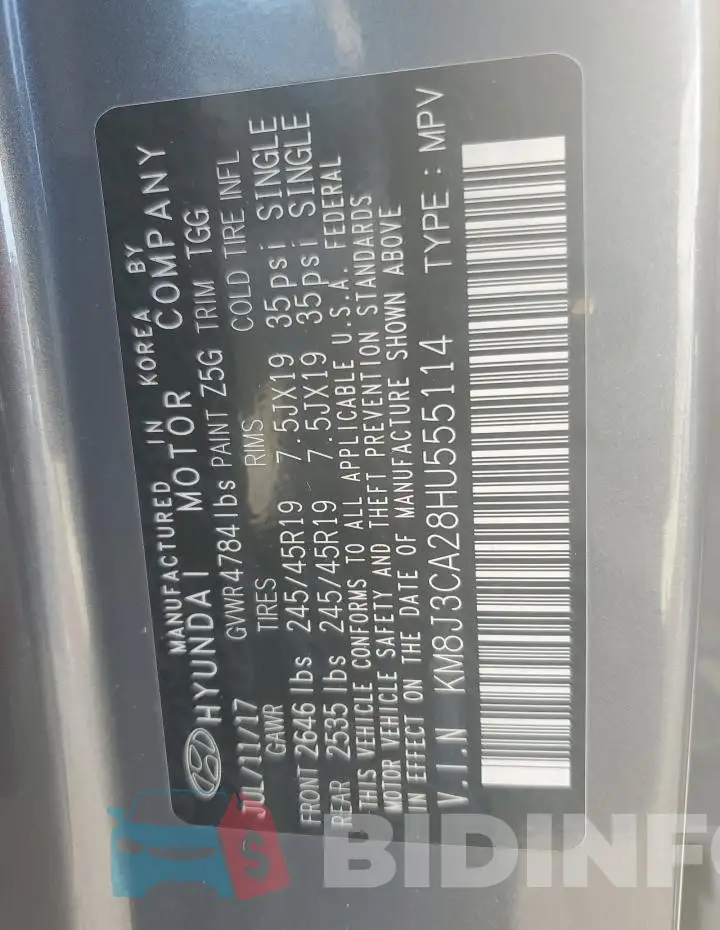KM8J3CA28HU555114 Photo# 12