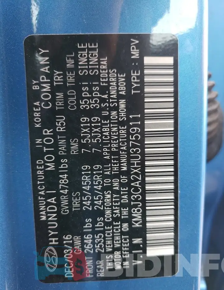 KM8J3CA2XHU375911 Photo# 14