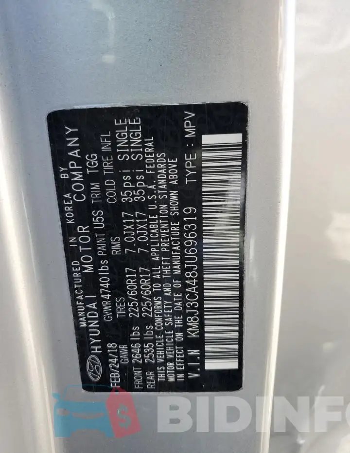 KM8J3CA48JU696319 Photo# 13