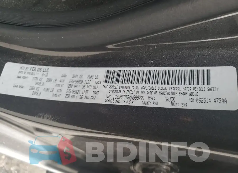 1C6SRFBT6KN599721 Photo# 12