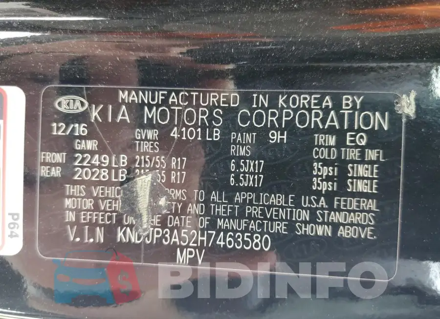 KNDJP3A52H7463580 Photo# 12