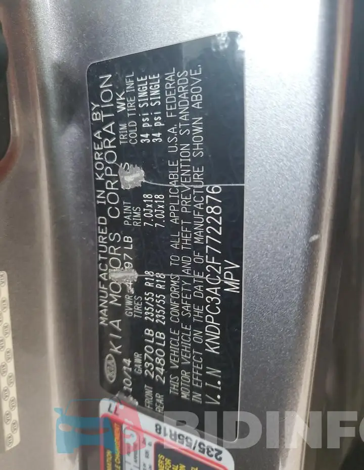 KNDPC3AC2F7722876 Photo# 13