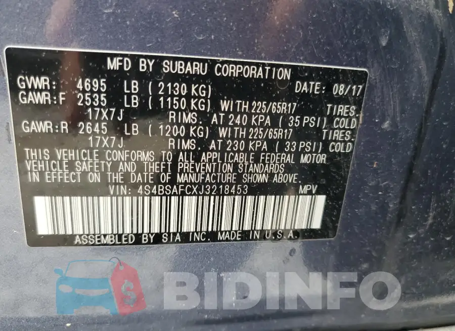 4S4BSAFCXJ3218453 Photo# 12