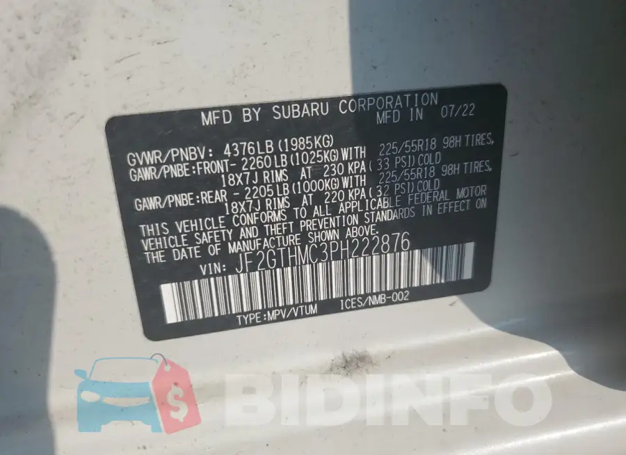 JF2GTHMC3PH222876 Photo# 13