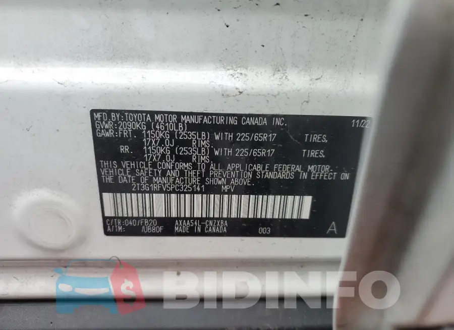 2T3G1RFV5PC325141 Photo# 13