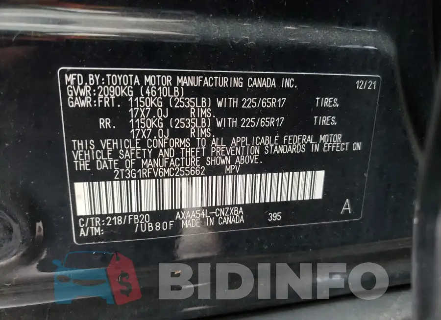 2T3G1RFV6MC255662 Photo# 12
