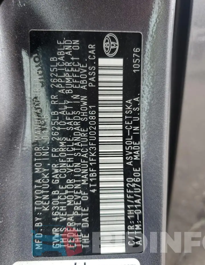 4T1BF1FK3FU020861 Photo# 12