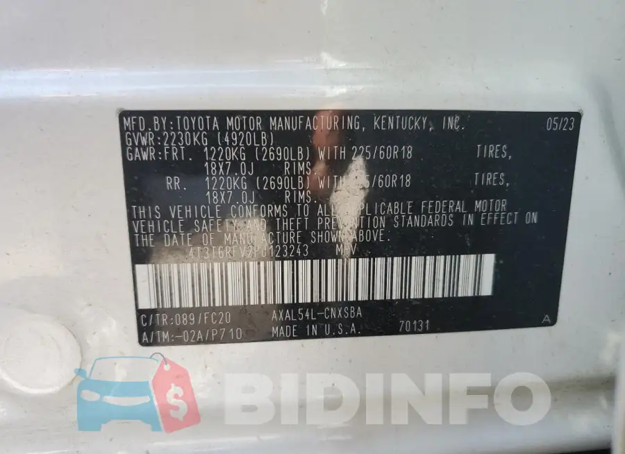 4T3T6RFV2PU123243 Photo# 12