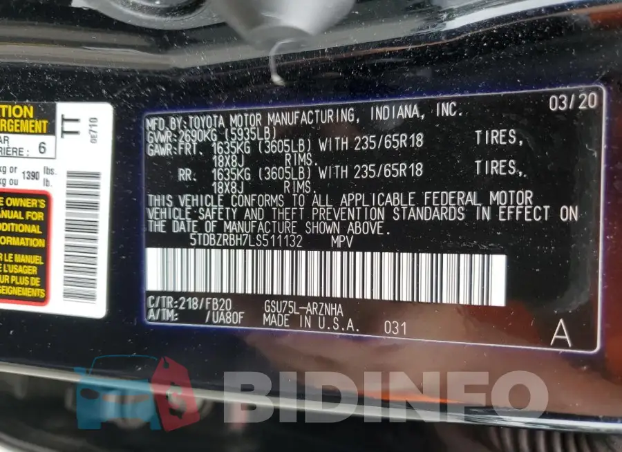 5TDBZRBH7LS511132 Photo# 13