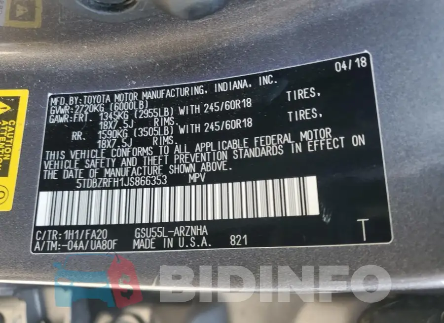 5TDBZRFH1JS866353 Photo# 13