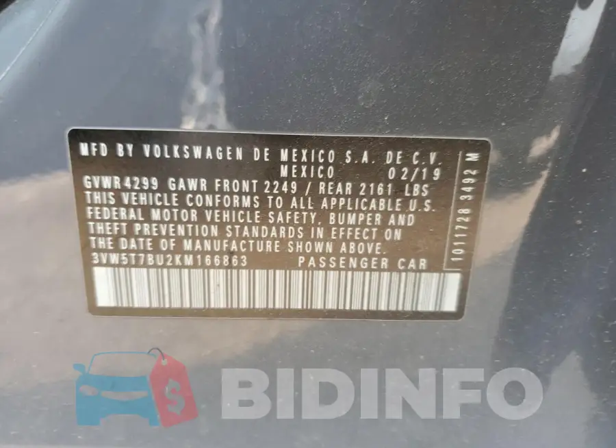 3VW5T7BU2KM166863 Photo# 12