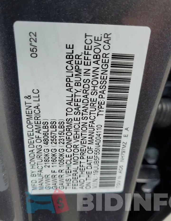 19UUB5F55NA004110 Photo# 12