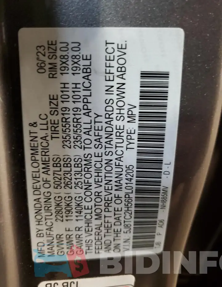 5J8TC2H56PL014205 Photo# 14