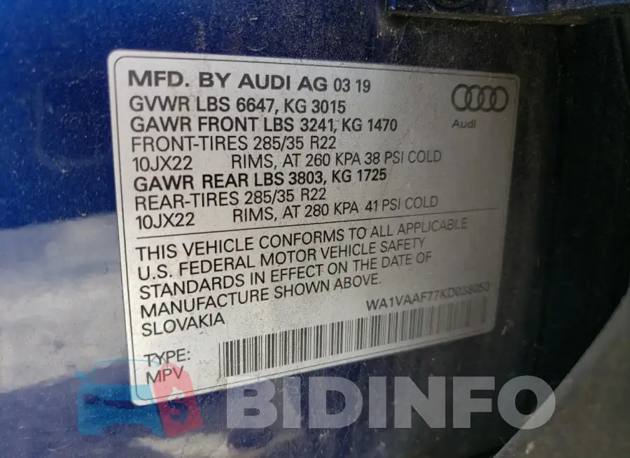 WA1VAAF77KD038053 Photo# 13