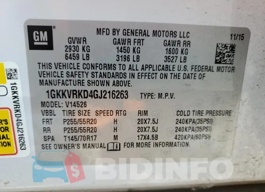 1GKKVRKD4GJ216263 Photo# 13