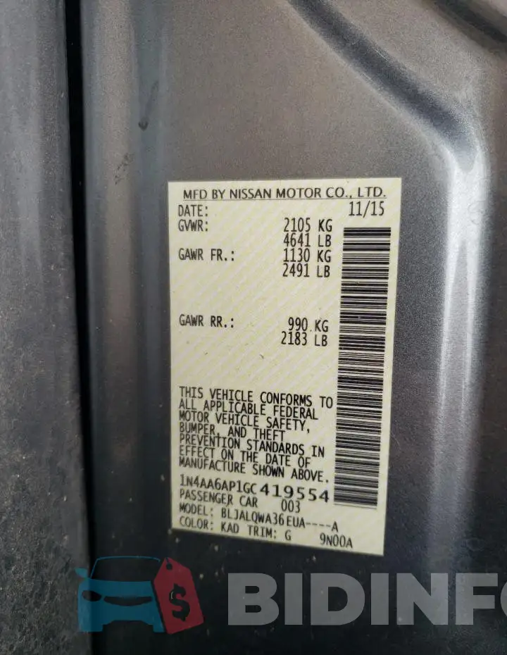 1N4AA6AP1GC419554 Photo# 12