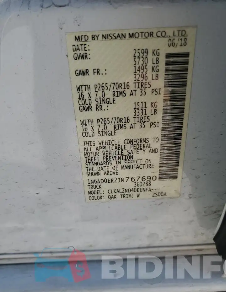 1N6AD0ER2JN767690 Photo# 13