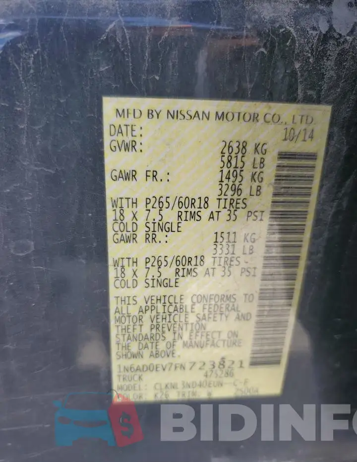1N6AD0EV7FN723821 Photo# 12