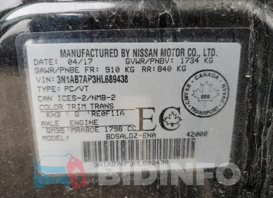 3N1AB7AP3HL689438 Photo# 12