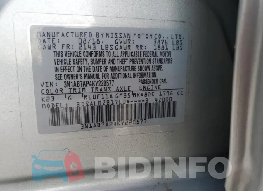 3N1AB7AP4KY220577 Photo# 12