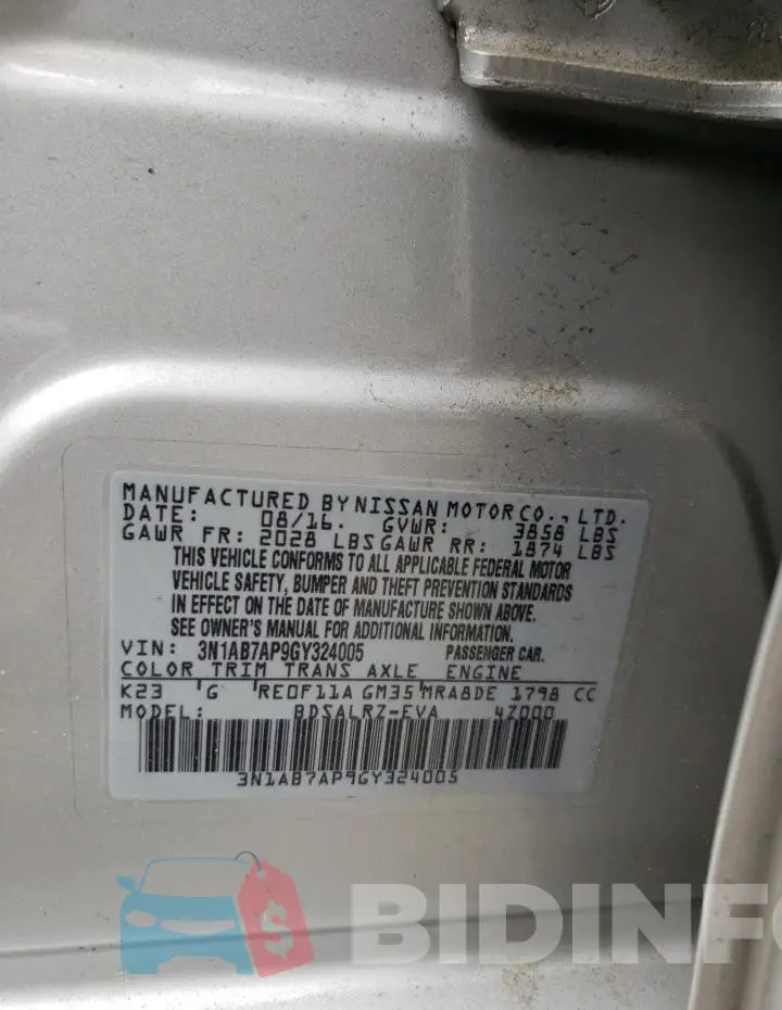 3N1AB7AP9GY324005 Photo# 12