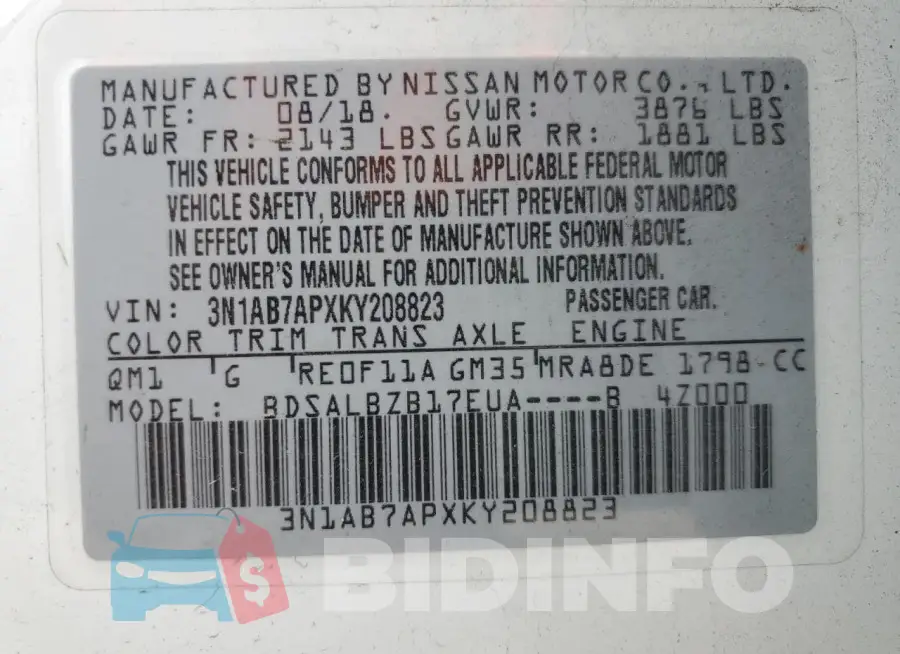 3N1AB7APXKY208823 Photo# 13