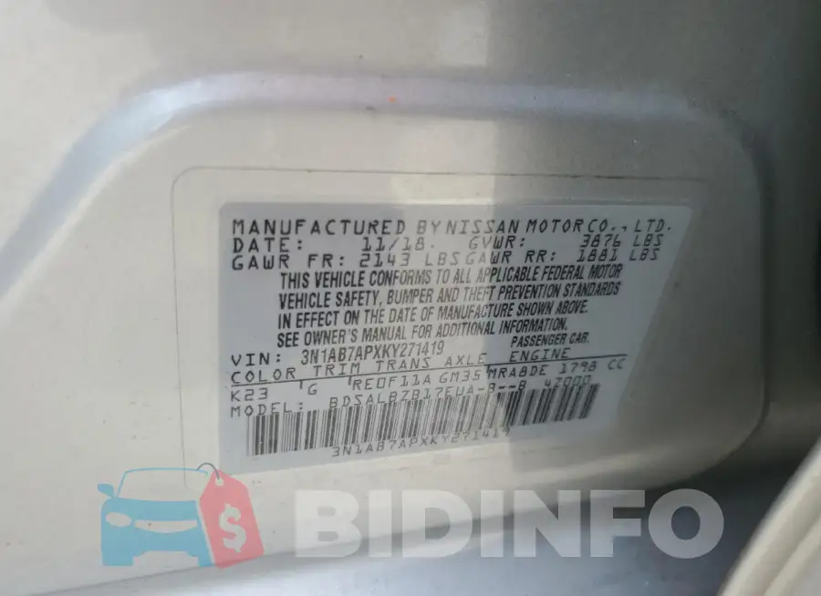 3N1AB7APXKY271419 Photo# 13