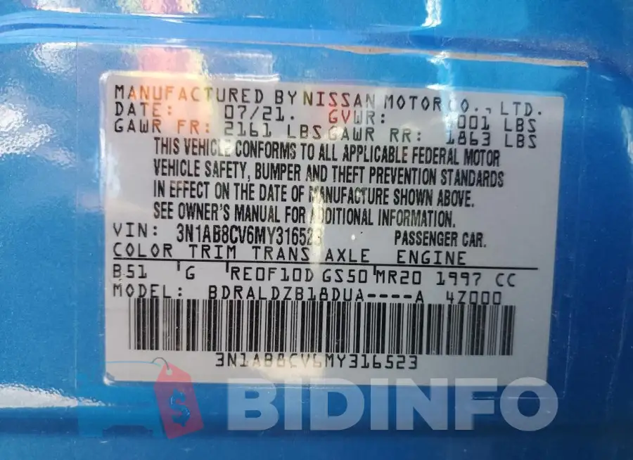 3N1AB8CV6MY316523 Photo# 12
