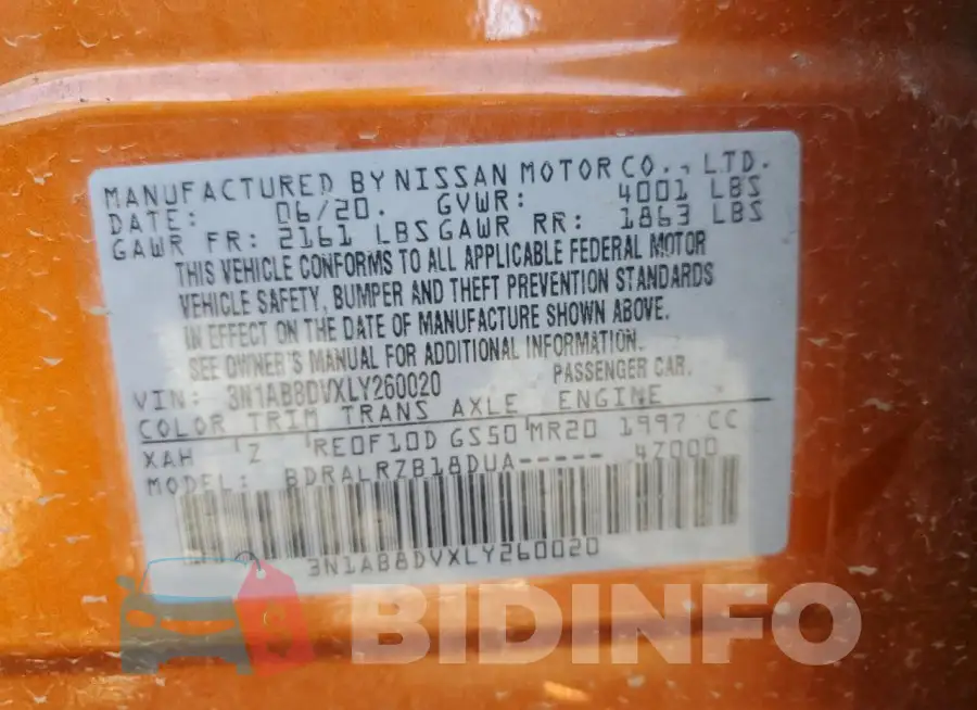 3N1AB8DVXLY260020 Photo# 12