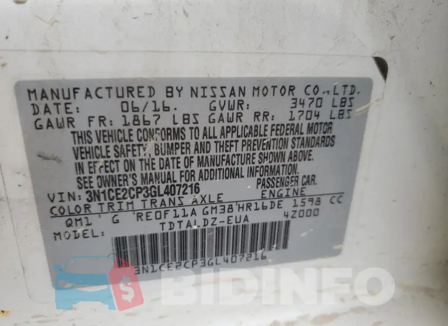 3N1CE2CP3GL407216 Photo# 13