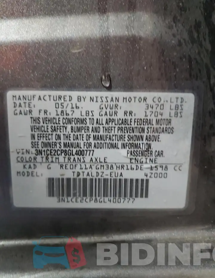 3N1CE2CP8GL400777 Photo# 12
