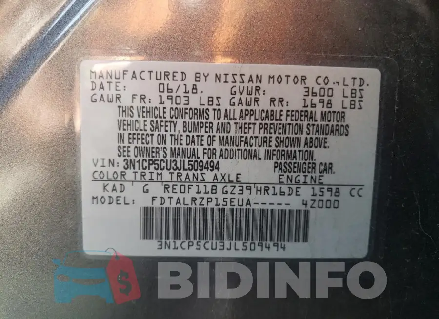 3N1CP5CU3JL509494 Photo# 12