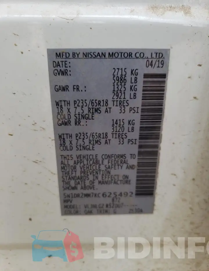 5N1DR2MM7KC625492 Photo# 13