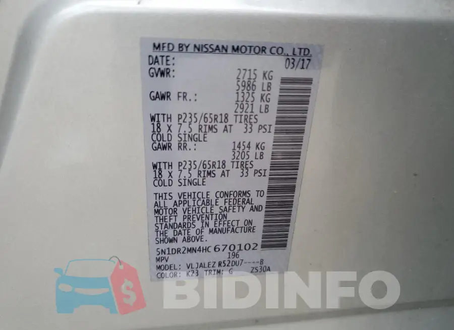 5N1DR2MN4HC670102 Photo# 13